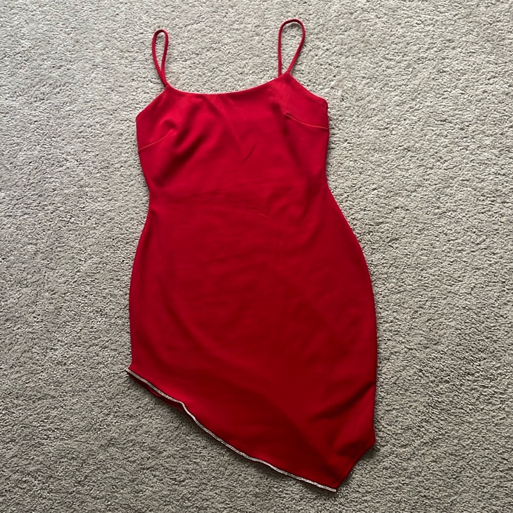 Glare Red Bling Slanted Dress
